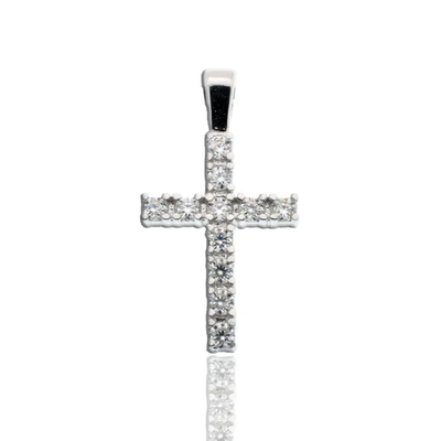Sterling Silver Rhodium Plated Moissanite Cross Pendant