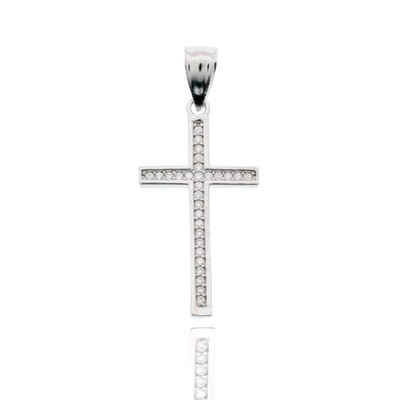 Sterling Silver Rhodium Plated Moissanite Cross 4.8mm Pendant
