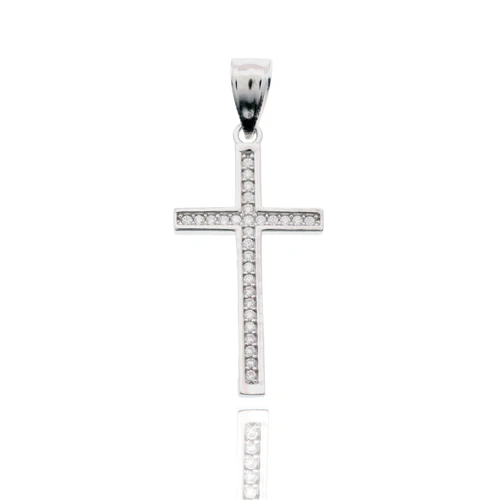 Sterling Silver Rhodium Plated Cross Moissanite Pendant