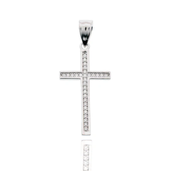 Sterling Silver Rhodium Plated Cross Moissanite Pendant