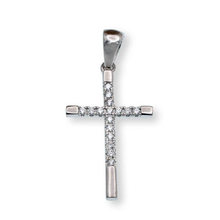 Load image into Gallery viewer, Sterling Silver Rhodium Plated Moissanite Cross 4mm Pendant