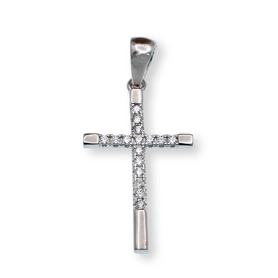Sterling Silver Rhodium Plated Moissanite Cross 4mm Pendant