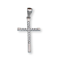 Sterling Silver Rhodium Plated Moissanite Cross 4mm Pendant