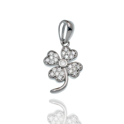 Sterling Silver Rhodium Plated Moissanite Four Leaf Clover Pendant