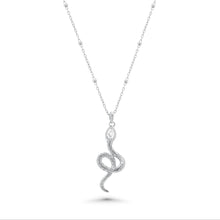 Load image into Gallery viewer, Sterling Silver Rhodium Plated Moissanite Snake With Bead Pendant Necklace