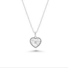 Load image into Gallery viewer, Sterling Silver Rhodium Plated Flutted Heart Moissanite Pendant Necklace