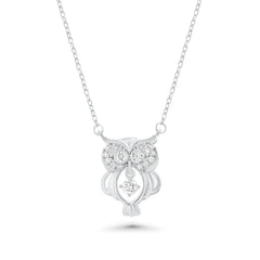 Sterling Silver Rhodium Plated Dancing Moissanite Owl Pendant Necklace