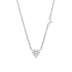 Sterling Silver Rhodium Plated Moissanite Heart With Side Stone Accent Necklace