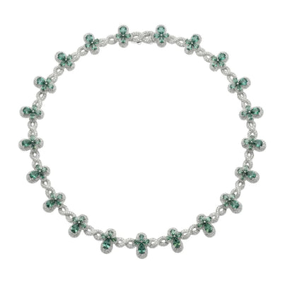 Sterling Silver Rhodium Plated Green Moissanite Infinity Cross Necklace