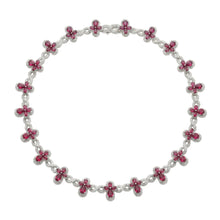 Load image into Gallery viewer, Sterling Silver Rhodium Plated Red Moissanite Infinity Cross Necklace