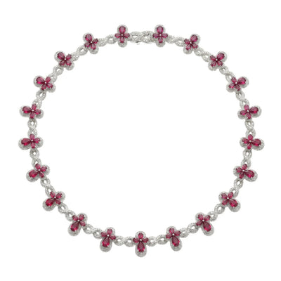 Sterling Silver Rhodium Plated Red Moissanite Infinity Cross Necklace
