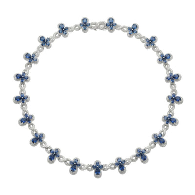Sterling Silver Rhodium Plated Sapphire Moissanite Infinity Cross Necklace