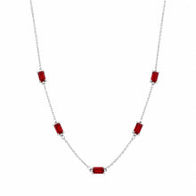 Load image into Gallery viewer, Sterling Silver Rhodium Plated Red Moissanite Dainty Baguette Charm Adjustable Necklace