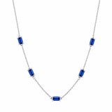 Sterling Silver Rhodium Plated Sapphire Moissanite Dainty Baguette Charm Adjustable Necklace