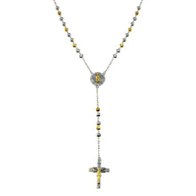 Load image into Gallery viewer, Sterling Silver Two Tone Plated Moissanite Diamond Cut Beaded Cross Rosary Necklace