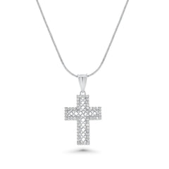 Sterling Silver Rhodium Plated Moissanite Rope Design Cross Pendant