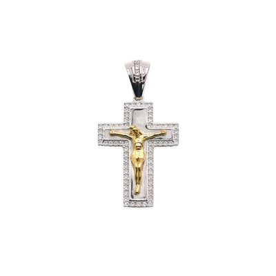 Sterling Silver Two Tone Plated Moissanite Crucifix Cross Pendant