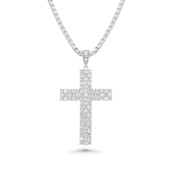Sterling Silver Rhodium Plated Moissanite Iced Out Cross Pendant