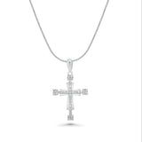 Sterling Silver Rhodium Plated Moissanite Double Layer Cross Pendant