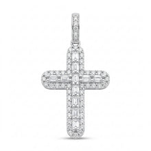 Load image into Gallery viewer, Sterling Silver Rhodium Plated Moissanite Multi Color Bagguette Pave Cross Pendant