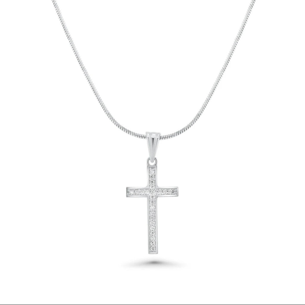 Sterling Silver Rhodium Plated Moissanite Classic Cross Pendant