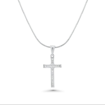 Sterling Silver Rhodium Plated Moissanite Classic Cross Pendant