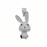 Sterling Silver Rhodium Plated Moissanite Small Whimsical Rabbit Pendant