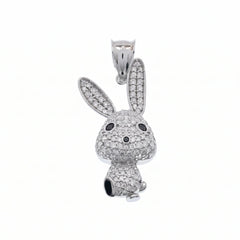 Sterling Silver Rhodium Plated Moissanite Small Whimsical Rabbit Pendant