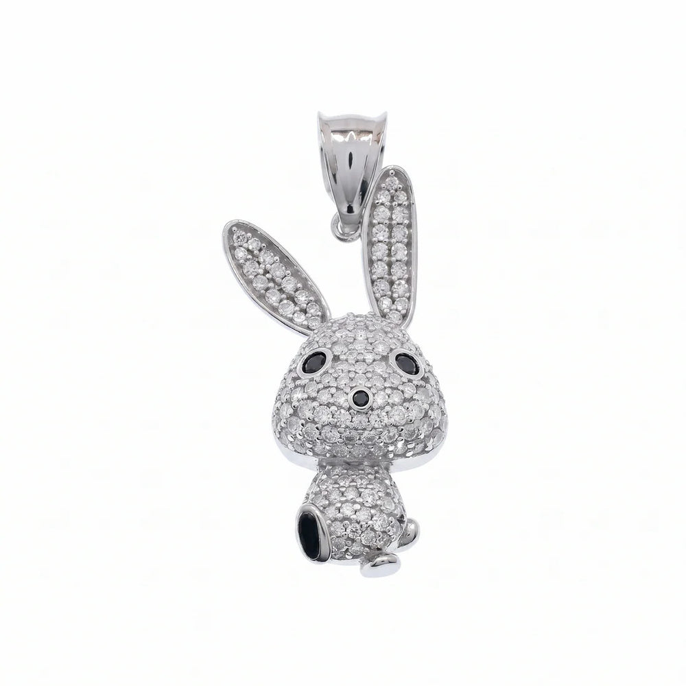 Sterling Silver Rhodium Plated Moissanite Large Whimsical Rabbit Pendant