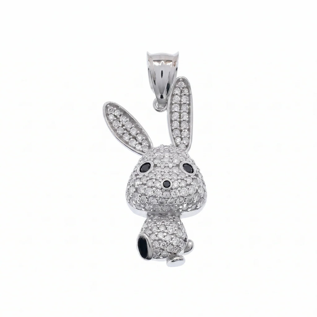 Sterling Silver Rhodium Plated Moissanite Large Whimsical Rabbit Pendant