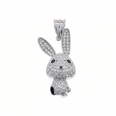 Sterling Silver Rhodium Plated Moissanite Large Whimsical Rabbit Pendant