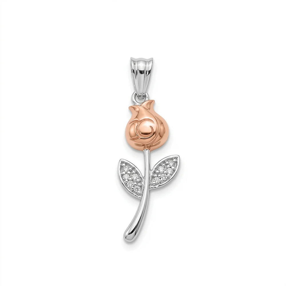 Sterling Silver Two Tone Plated Moissanite Small Rose Pendant