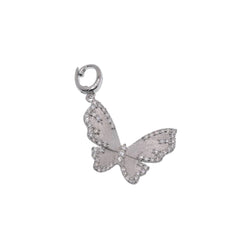 Sterling Silver Rhodium Plated Moissanite Brushed Textured Butterfly Pendant