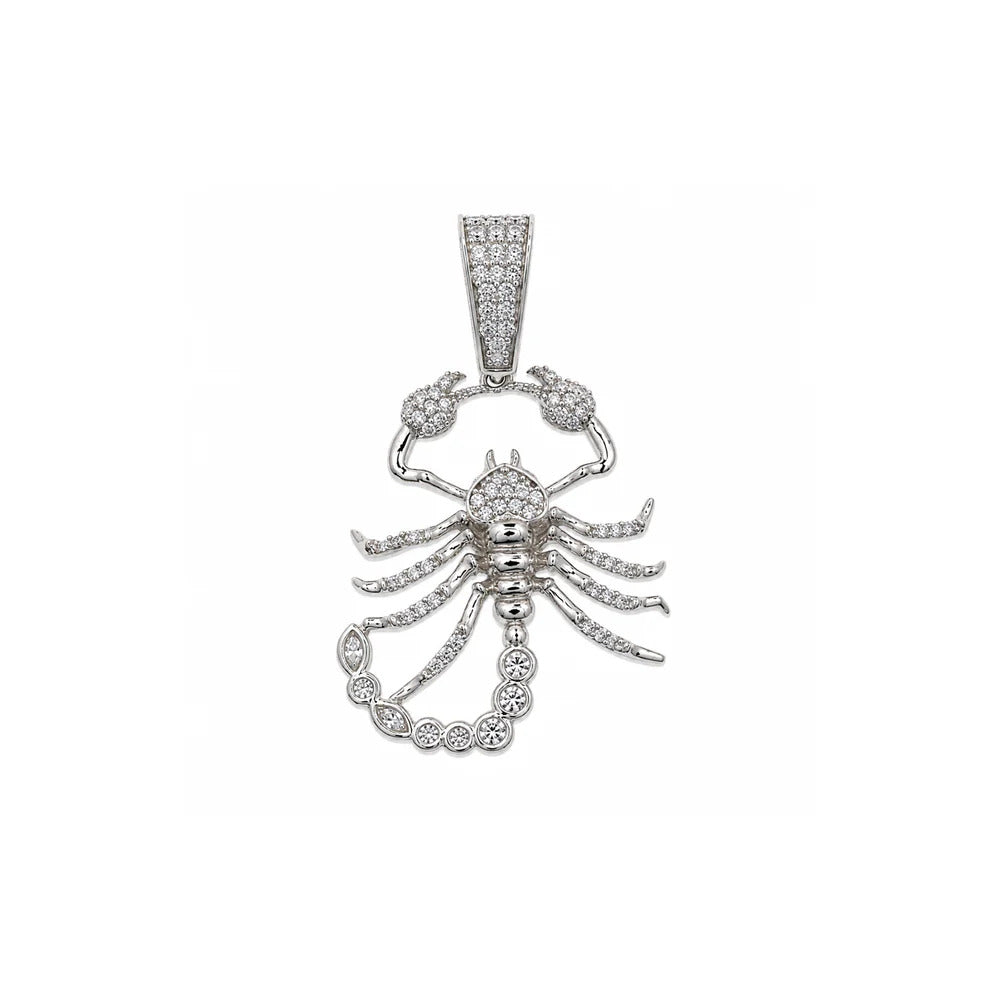 Sterling Silver Rhodium Plated Moissanite Iced Scorpion Pendant