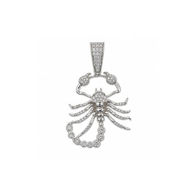 Sterling Silver Rhodium Plated Moissanite Iced Scorpion Pendant