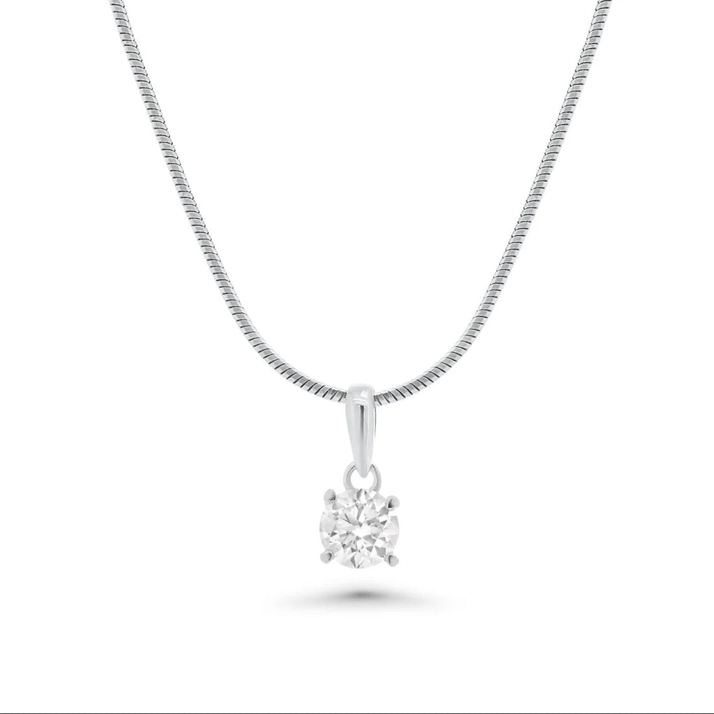 Sterling Silver Rhodium Plated Moissanite Four Prong Pendant