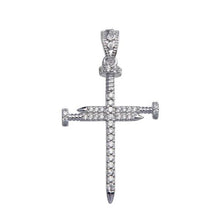 Load image into Gallery viewer, Sterling Silver Rhodium Plated Moissanite Nail Cross Pendant