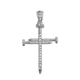 Sterling Silver Rhodium Plated Moissanite Nail Cross Pendant