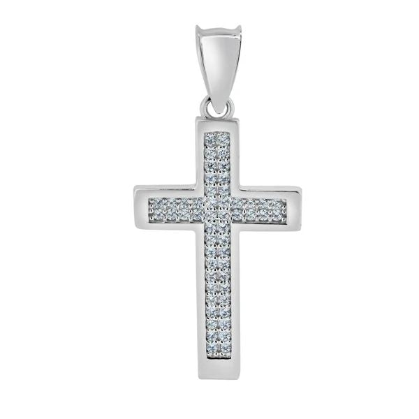 Sterling Silver Rhodium Plated Moissanite Cross Pendant- 14.7mm x 26.6mm