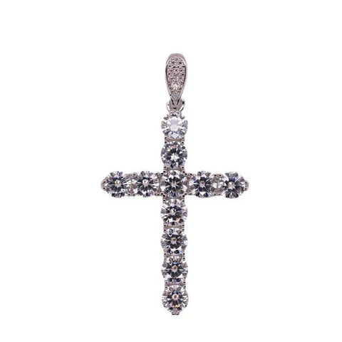 Sterling Silver Rhodium Plated Moissanite Cross Pendant