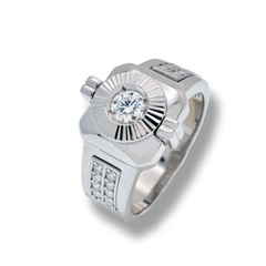 Sterling Silver Rhodium Plated Men's Moissanite Stone Round Bezel Ring