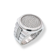 Load image into Gallery viewer, Sterling Silver Rhodium Plated Men&#39;s Moissanite Stone Diamond Cut Round Bezel Statement Ring