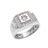 Sterling Silver Rhodium Plated Moissanite Men's Statement Radiant Signet Ring