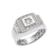 Sterling Silver Rhodium Plated Moissanite Men's Statement Radiant Signet Ring