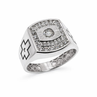 Sterling Silver Rhodium Plated Moissanite Square Halo Men's Statement Ring