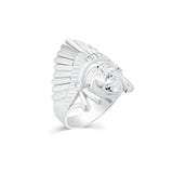 Sterling Silver Rhodium Plated Men's Moissanite Native Chief Head Ring