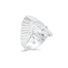 Sterling Silver Rhodium Plated Men's Moissanite Native Chief Head Ring
