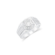 Load image into Gallery viewer, Sterling Silver Rhodium Plated Men's Moissanite Radiant Sunburst Signet Ring