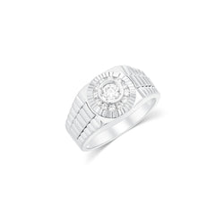 Sterling Silver Rhodium Plated Men's Moissanite Radiant Sunburst Signet Ring