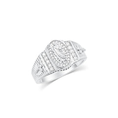 Sterling Silver Rhodium Plated Men's Moissanite Saint Jude Oval Center Iced Out Ring